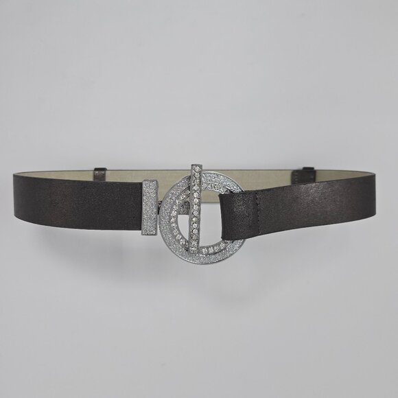 Chico's Metallic Adjustable Leather Cinch Belt with Rhinestone Buckle, S/M - Picture 2 of 12